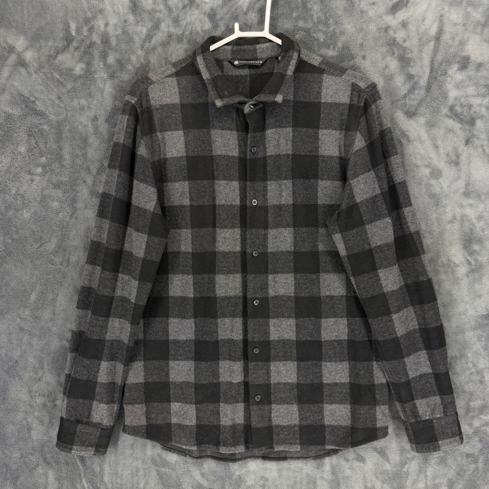 Travis Mathew Mens Grey Black Buffalo Plaid Flannel Button Down Shirt Size M
